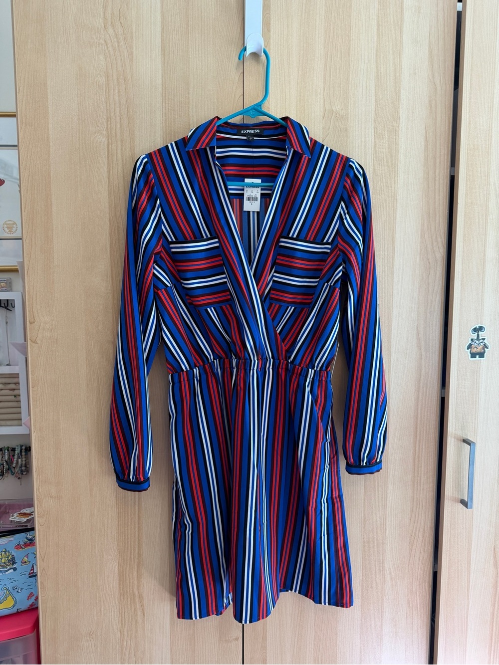 Express Women's Multistripe Wrap Dress - Blue, Red & White